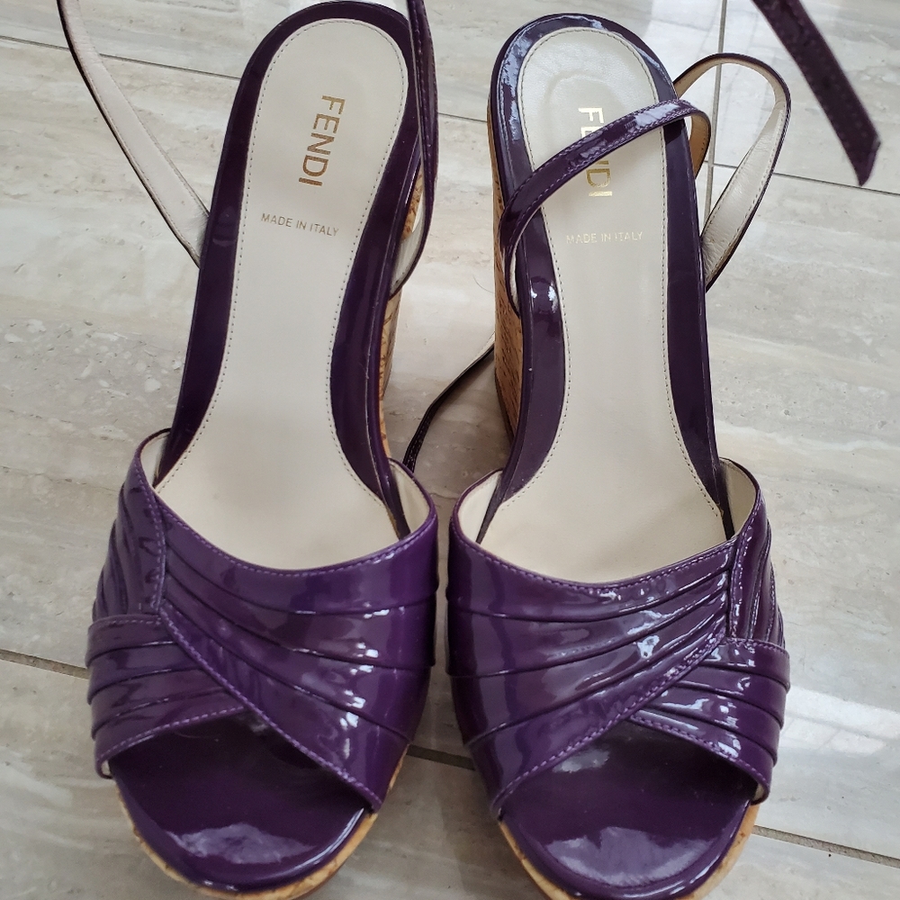 Fendi patent leather cork wedges